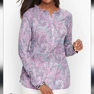 Talbots Pastel Paisley Pintuck Popover Airy Top sz 3X Purple Blue Feminine Chic